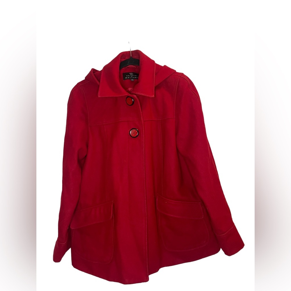 Women’s collection by Gallery wool blend red coat w/detachable hood & pockets